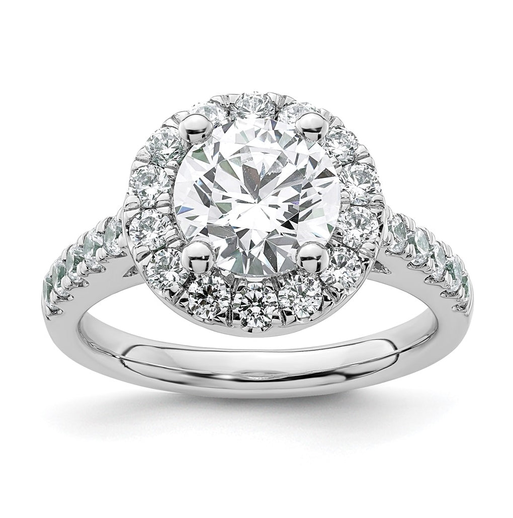 14K White Gold Halo (Holds 2 carat (8.2mm) Round Center) 7/8 carat  Diamond Semi-Mount Engagement Ring