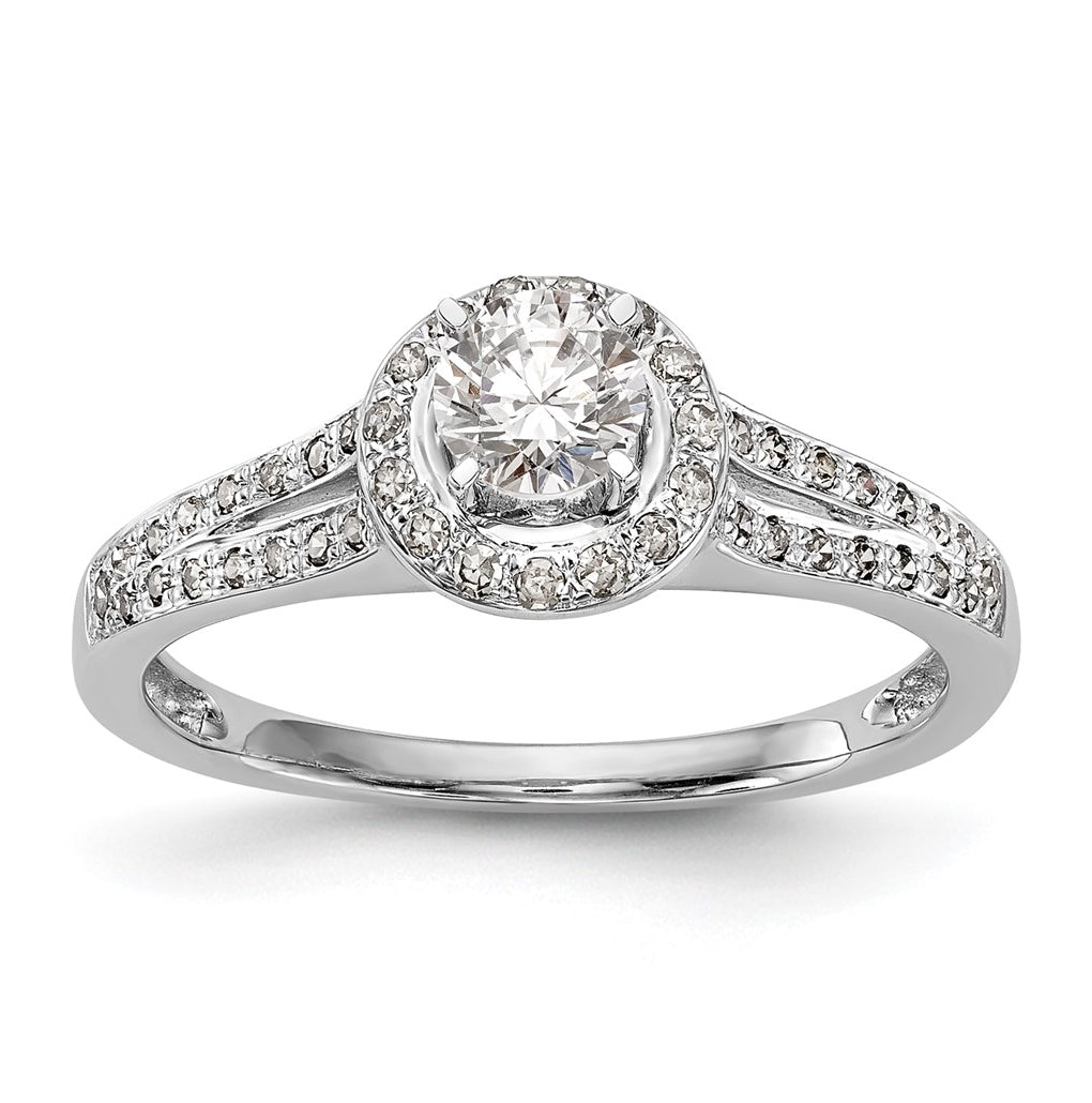14K White Gold Halo (Holds 1/4 carat (4.00mm) Round Center) 1/5 carat Diamond Semi-Mount Engagement Ring