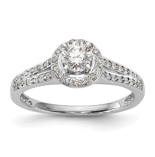 14K White Gold Halo (Holds 1/4 carat (4.00mm) Round Center) 1/5 carat Diamond Semi-Mount Engagement Ring