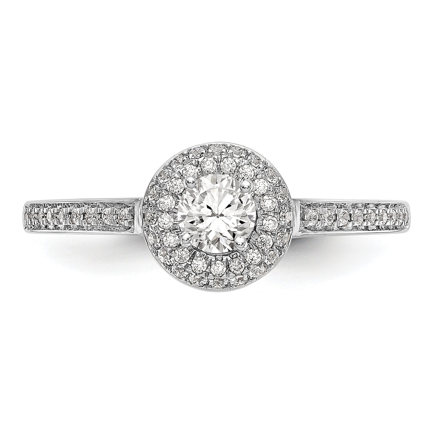 14K White Gold Halo Plus (Holds 1/4 carat (4.00mm) Round Center) 1/6 carat Diamond Semi-Mount Engagement Ring