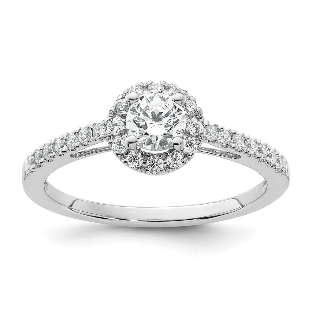 14K White Gold Halo Plus (Holds 1/4 carat (4.5mm) Round Center) 1/4 carat Diamond Semi-Mount Engagement Ring