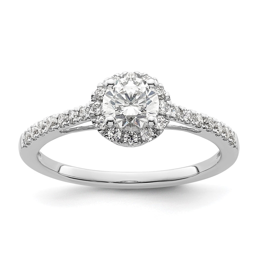 14K White Gold Halo Plus (Holds 1/2 ct (5.2mm) Round Center) 1/4 ct Diamond Semi-Mount Engagement Ring