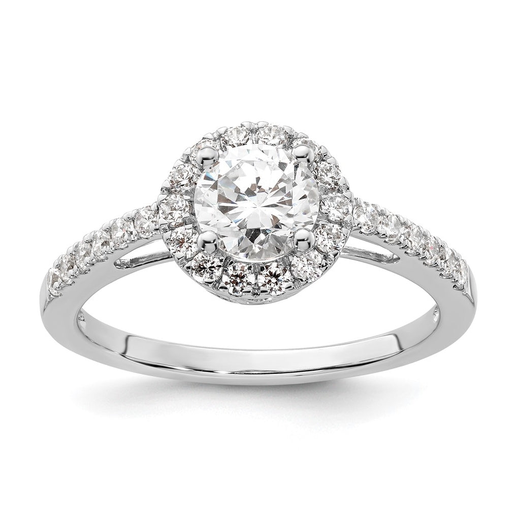 14K White Gold Halo Plus (Holds 3/4 carat (5.8mm) Round Center) 3/8 carat Diamond Semi-Mount Engagement Ring,  1.8 to 1.9 mm (tapered)