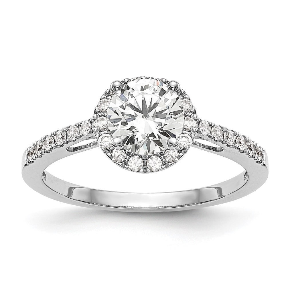 14K White Gold Halo Plus (Holds 1 ct (6.5mm) Round Center) 3/8 ct Diamond Semi-Mount Engagement Ring