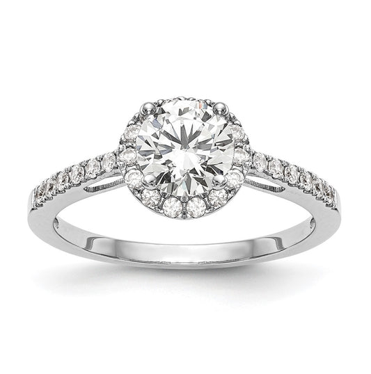 14K White Gold Halo Plus (Holds 1 ct (6.5mm) Round Center) 3/8 ct Diamond Semi-Mount Engagement Ring