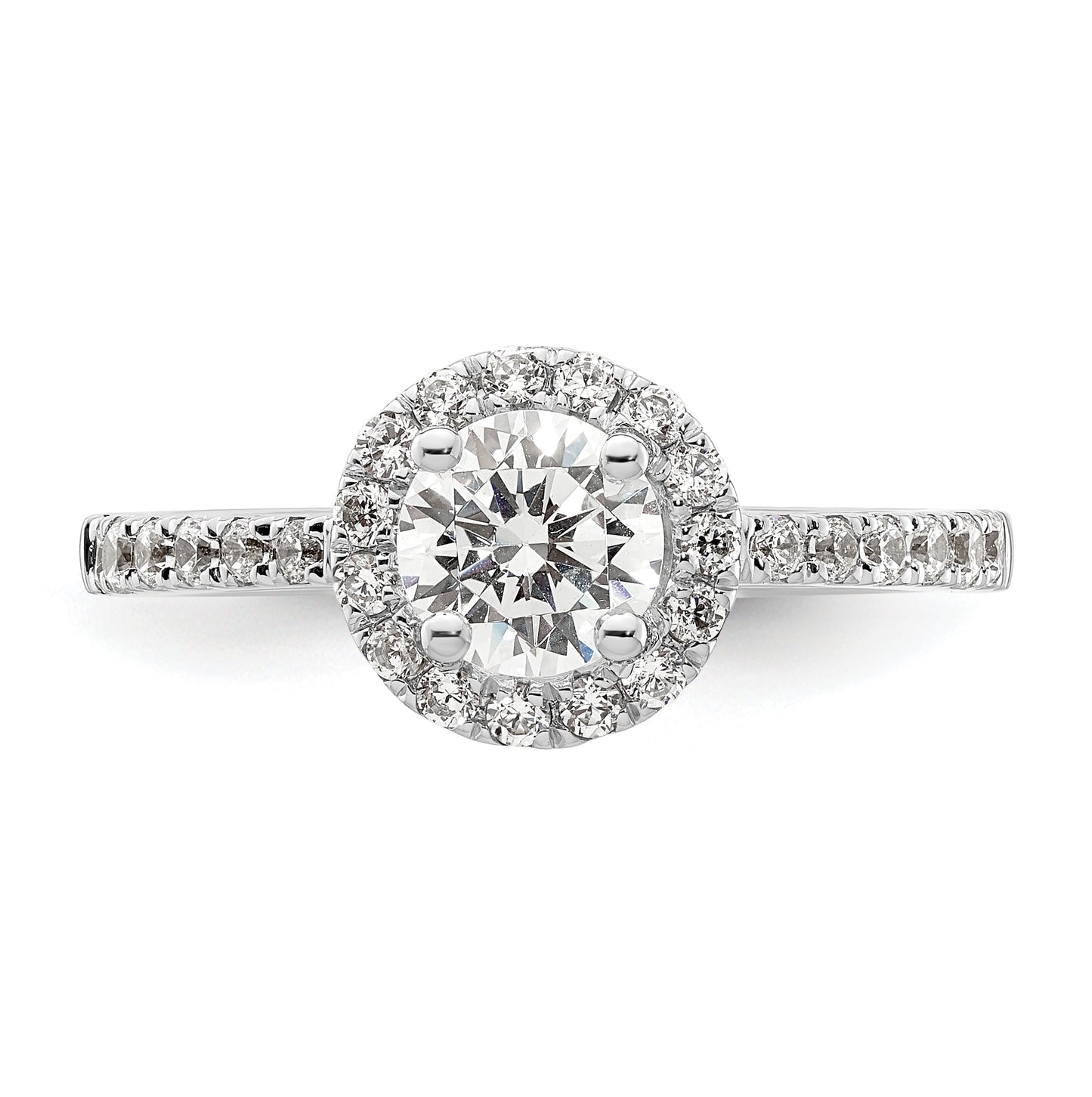 14K White Gold Halo Plus (Holds 1/2 carat (5.2mm) Round Center) 1/3 carat Diamond Semi-Mount Engagement Ring,  1.6 to 1.7 mm (tapered)