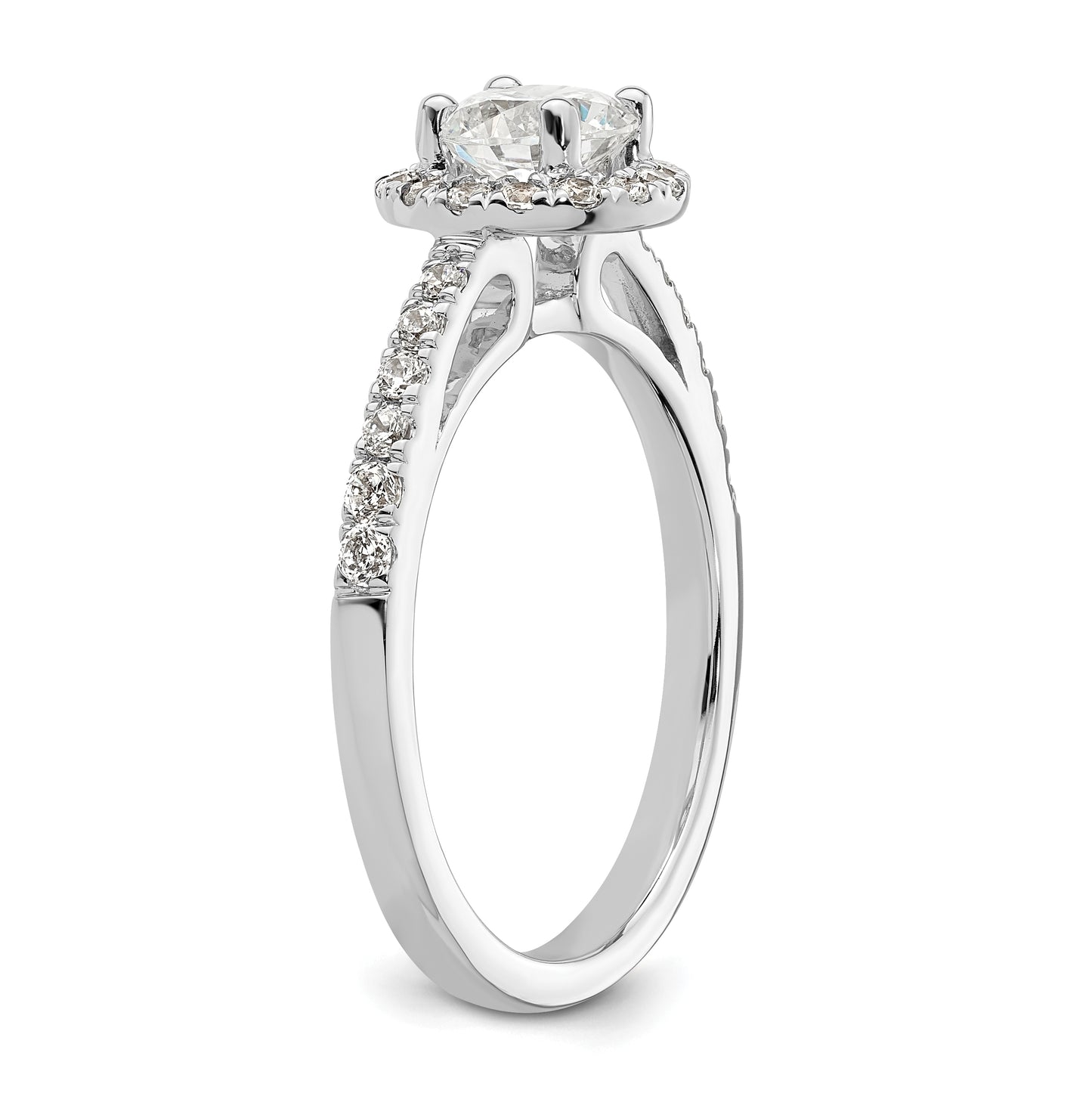 14K White Gold Halo Plus (Holds 1/2 carat (5.2mm) Round Center) 1/3 carat Diamond Semi-Mount Engagement Ring,  1.6 to 1.7 mm (tapered)