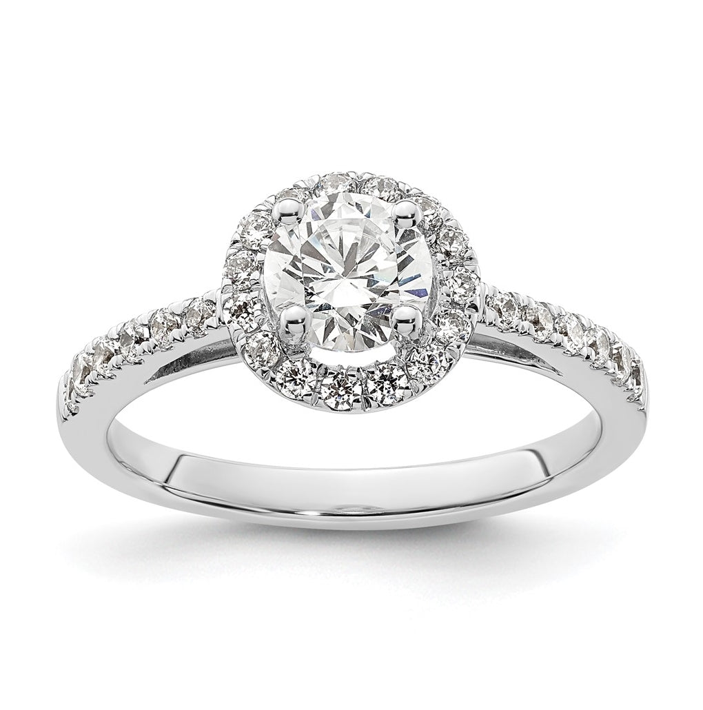 14K White Gold Halo Plus (Holds 1/2 carat (5.2mm) Round Center) 1/3 carat Diamond Semi-Mount Engagement Ring,  1.6 to 1.7 mm (tapered)