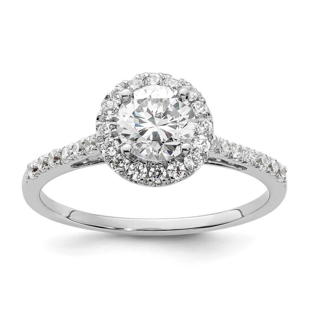 14K White Gold Halo Plus (Holds 3/4 carat (5.8mm) Round Center) 3/8 carat Diamond Semi-Mount Engagement Ring,  1.9 to 2.1 mm (tapered)