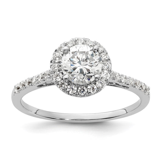 14K White Gold Halo Plus (Holds 3/4 carat (5.8mm) Round Center) 3/8 carat Diamond Semi-Mount Engagement Ring,  1.9 to 2.1 mm (tapered)