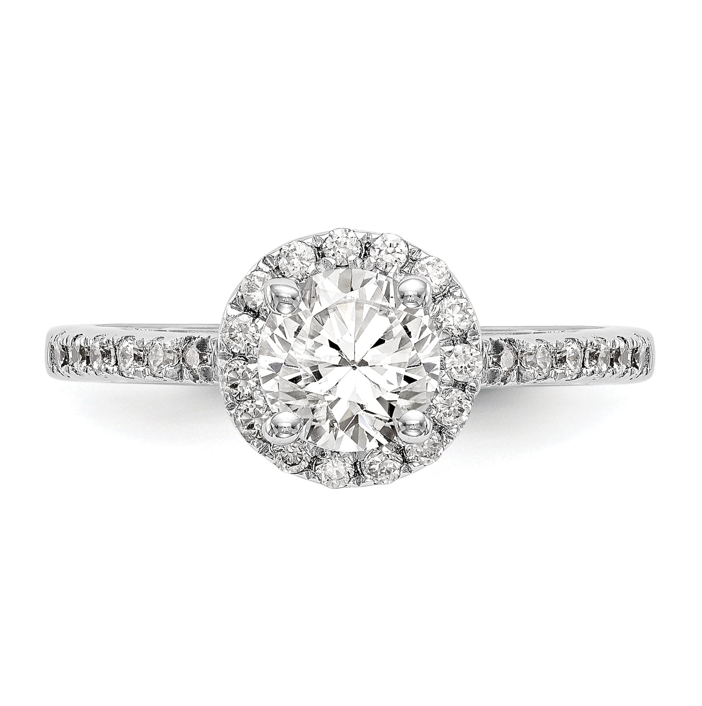 14K White Gold Halo Plus (Holds 1 carat (6.5mm) Round Center) 1/2 carat Diamond Semi-Mount Engagement Ring,  2 to 1.9 mm (tapered)