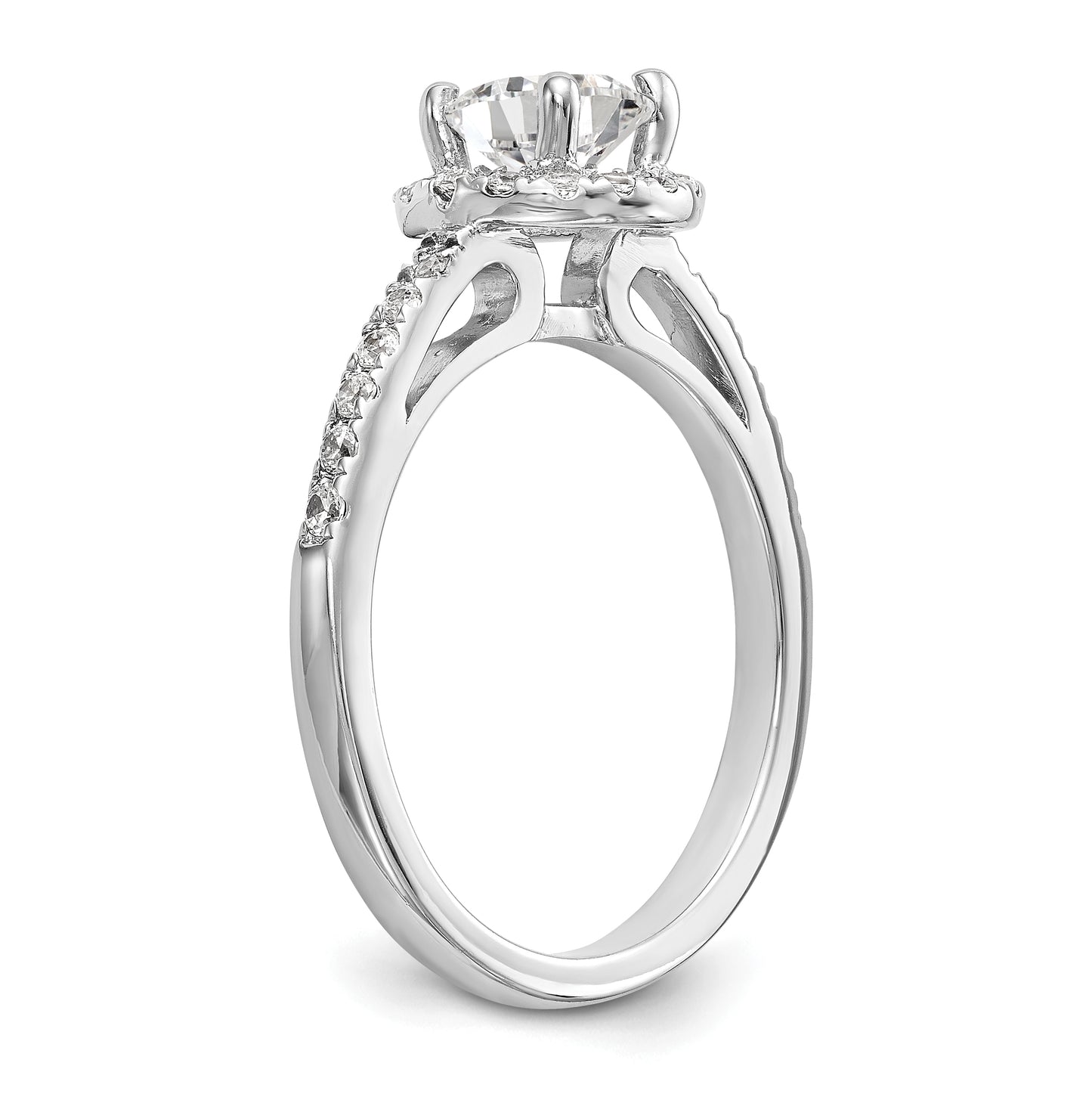 14K White Gold Halo Plus (Holds 1 carat (6.5mm) Round Center) 1/2 carat Diamond Semi-Mount Engagement Ring,  2 to 1.9 mm (tapered)