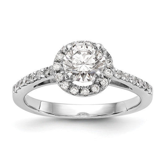 14K White Gold Halo Plus (Holds 1 carat (6.5mm) Round Center) 1/2 carat Diamond Semi-Mount Engagement Ring,  2 to 1.9 mm (tapered)