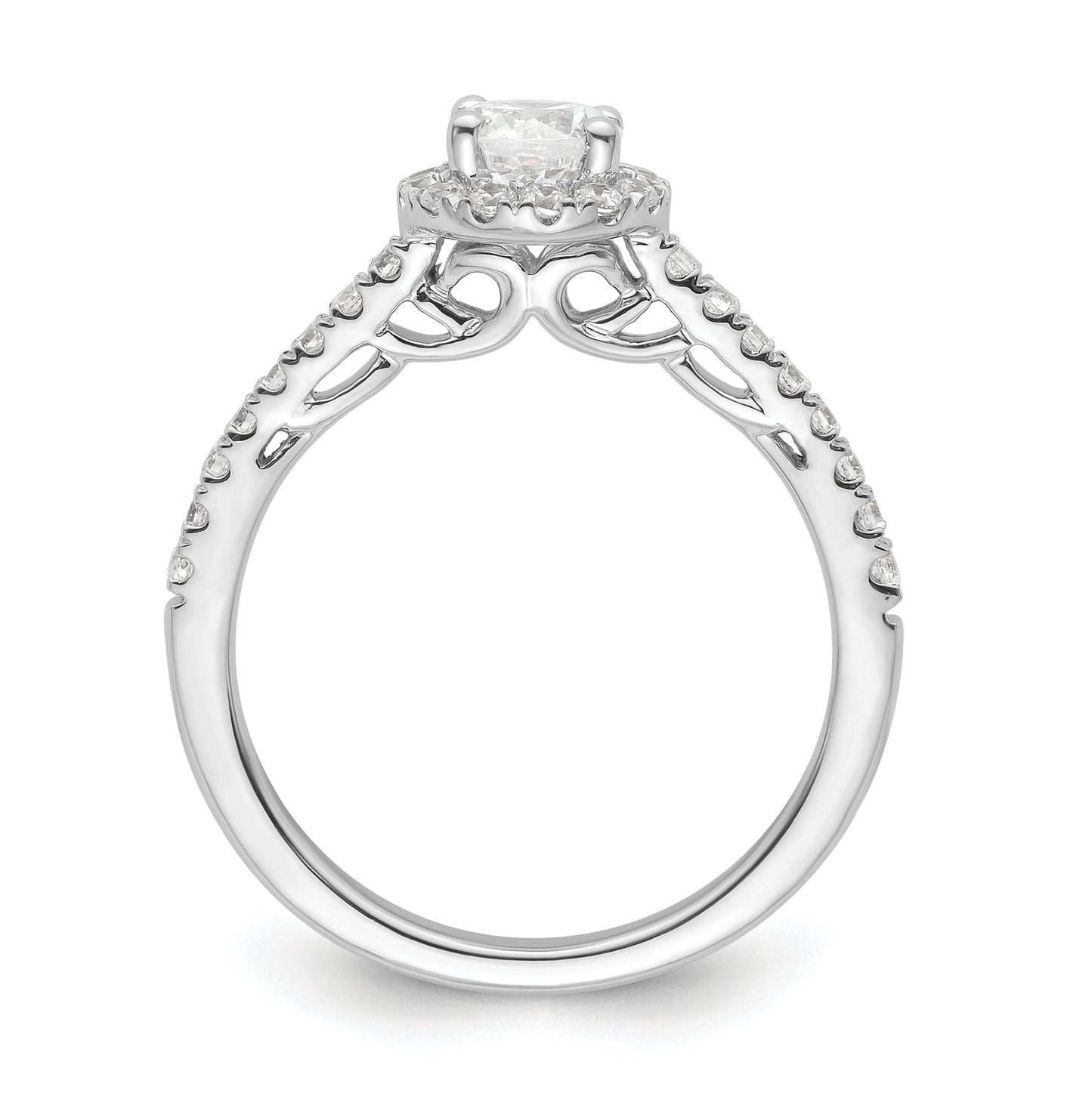 14K White Gold Halo Plus (Holds 1/2 carat (5.2mm) Round Center) 1/3 carat Diamond Semi-Mount Engagement Ring,  2.3 to 1.8 mm (tapered)