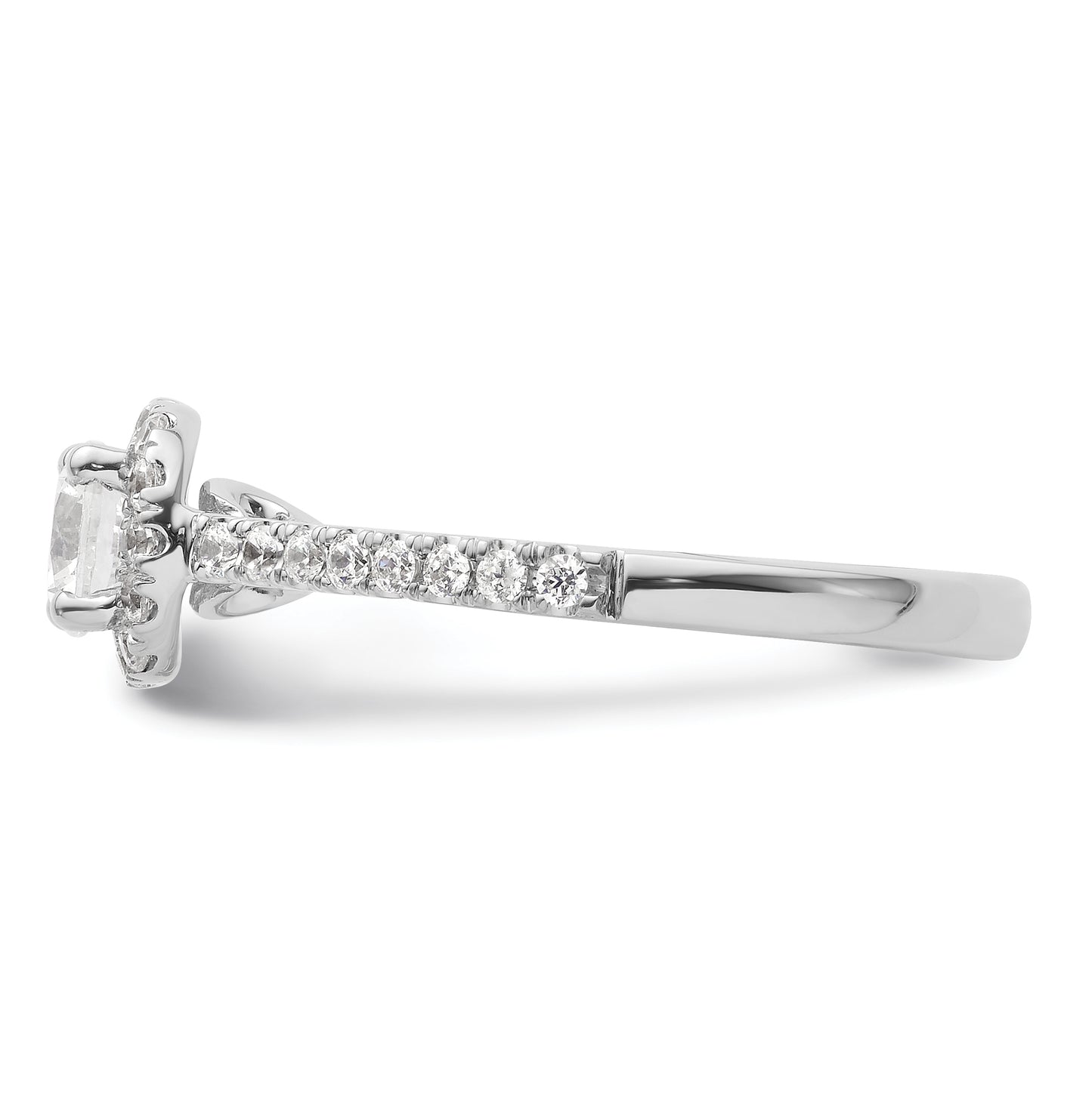 14K White Gold Halo Plus (Holds 1/2 carat (5.2mm) Round Center) 1/3 carat Diamond Semi-Mount Engagement Ring,  2.3 to 1.8 mm (tapered)