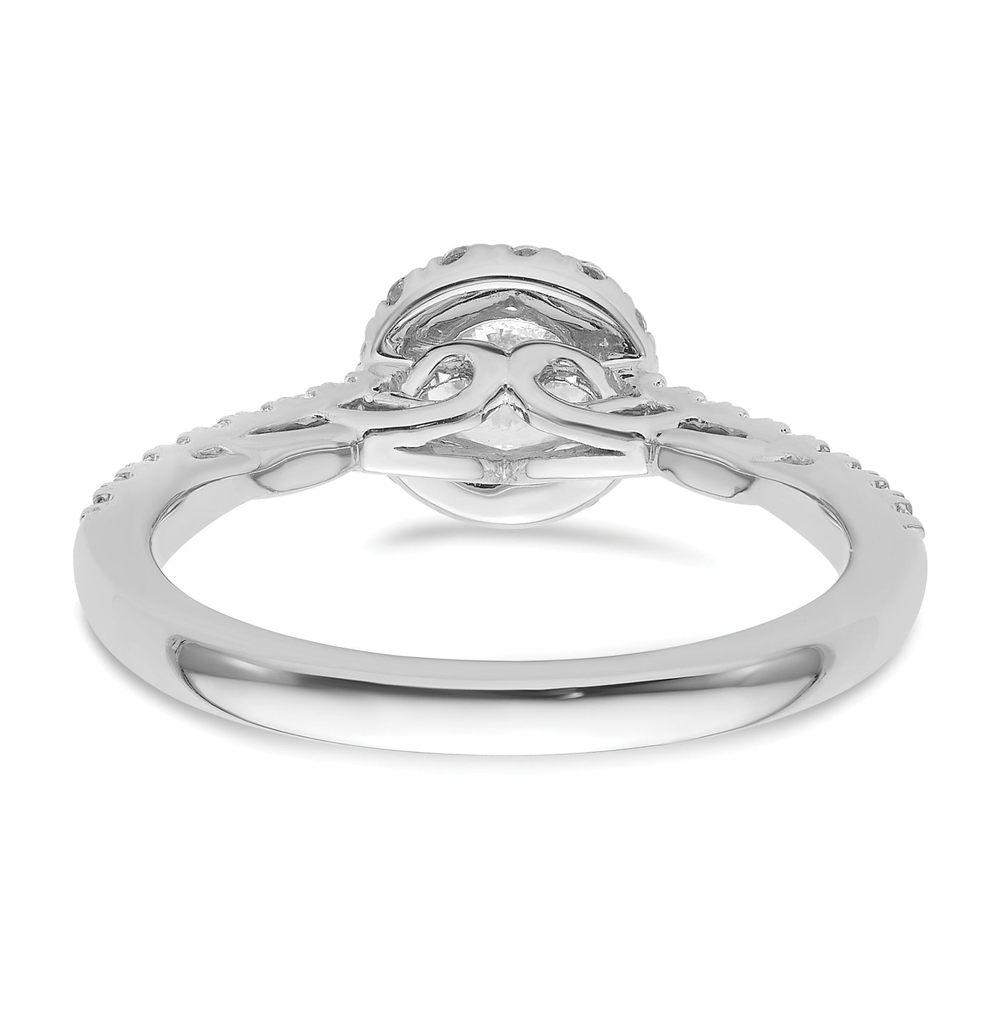 14K White Gold Halo Plus (Holds 1/2 carat (5.2mm) Round Center) 1/3 carat Diamond Semi-Mount Engagement Ring,  2.3 to 1.8 mm (tapered)