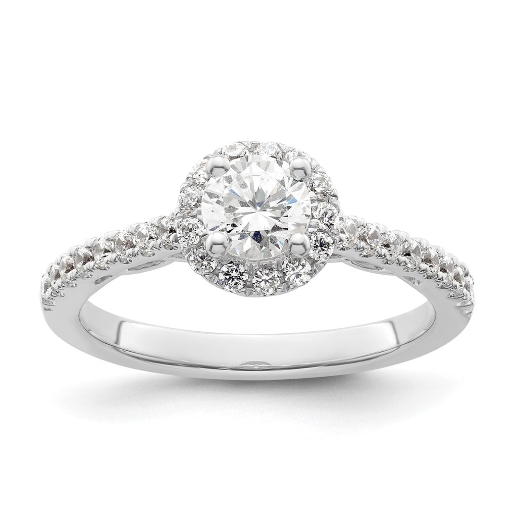 14K White Gold Halo Plus (Holds 1/2 carat (5.2mm) Round Center) 1/3 carat Diamond Semi-Mount Engagement Ring,  2.3 to 1.8 mm (tapered)