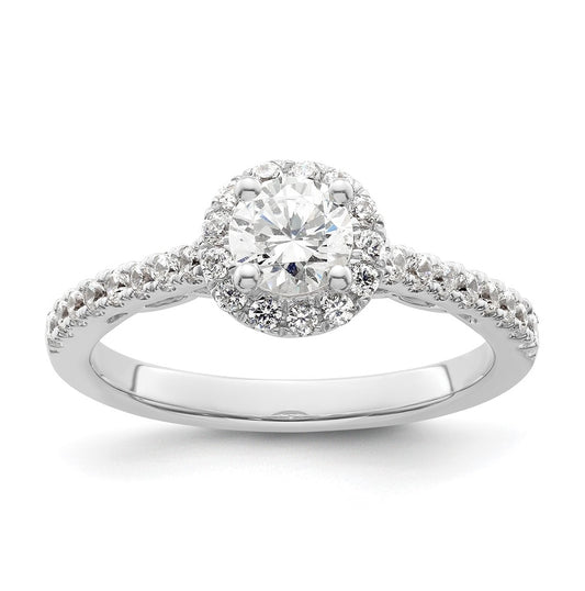 14K White Gold Halo Plus (Holds 1/2 carat (5.2mm) Round Center) 1/3 carat Diamond Semi-Mount Engagement Ring,  2.3 to 1.8 mm (tapered)