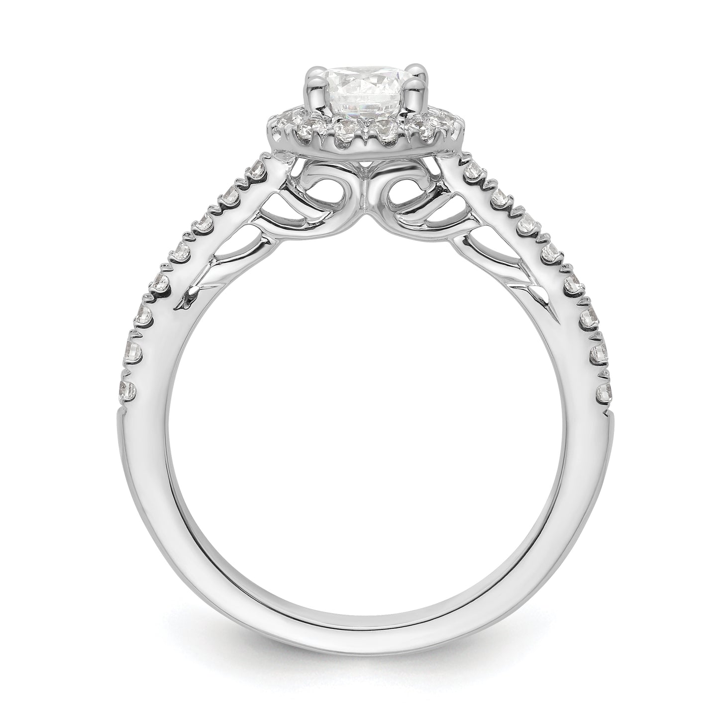 14K White Gold Halo Plus (Holds 3/4 carat (5.8mm) Round Center) 1/2 carat Diamond Semi-Mount Engagement Ring,  2.2 to 2 mm (tapered)