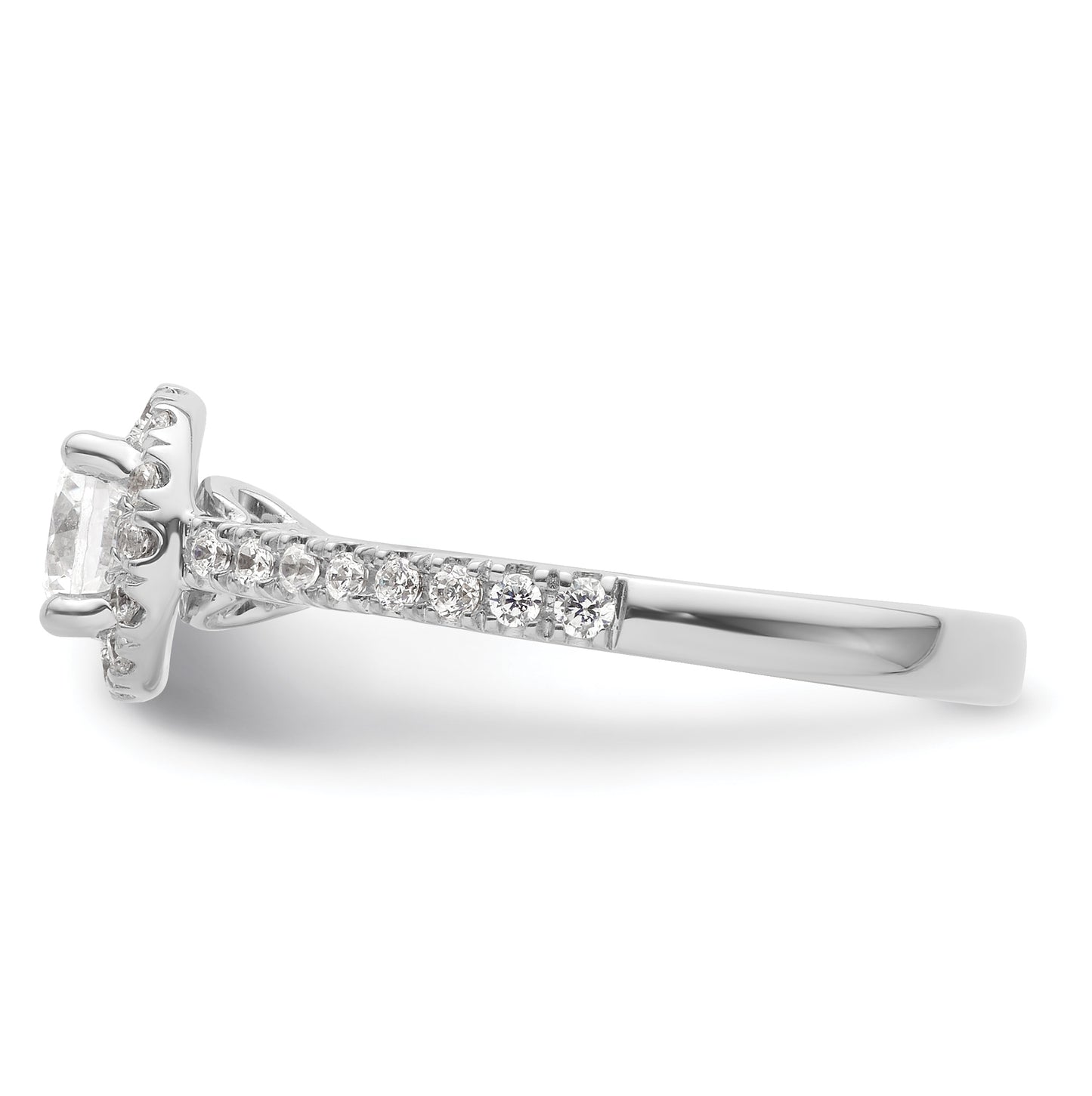 14K White Gold Halo Plus (Holds 3/4 carat (5.8mm) Round Center) 1/2 carat Diamond Semi-Mount Engagement Ring,  2.2 to 2 mm (tapered)