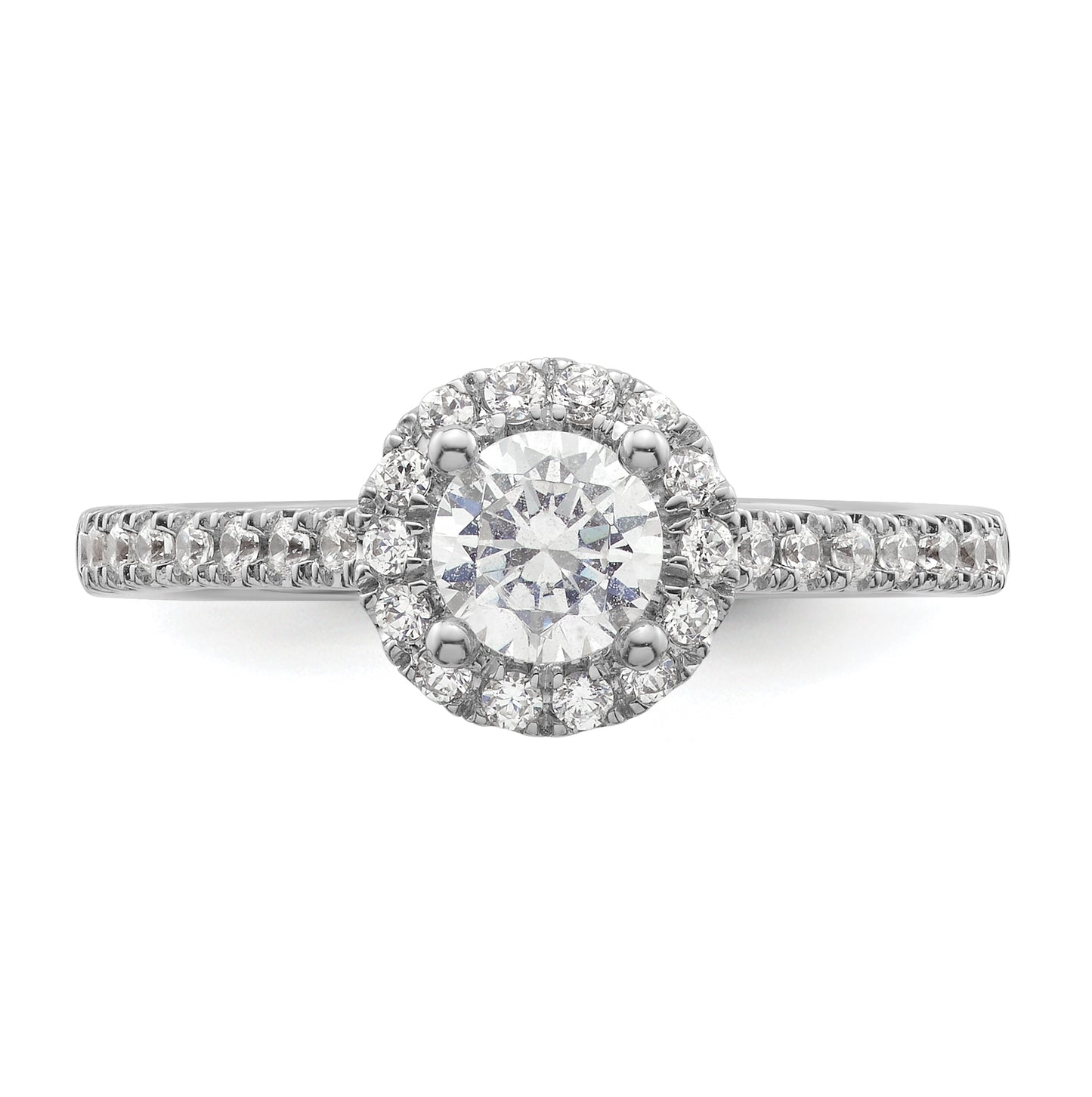 14K White Gold Halo Plus (Holds 3/4 carat (5.8mm) Round Center) 1/2 carat Diamond Semi-Mount Engagement Ring,  2.2 to 2 mm (tapered)