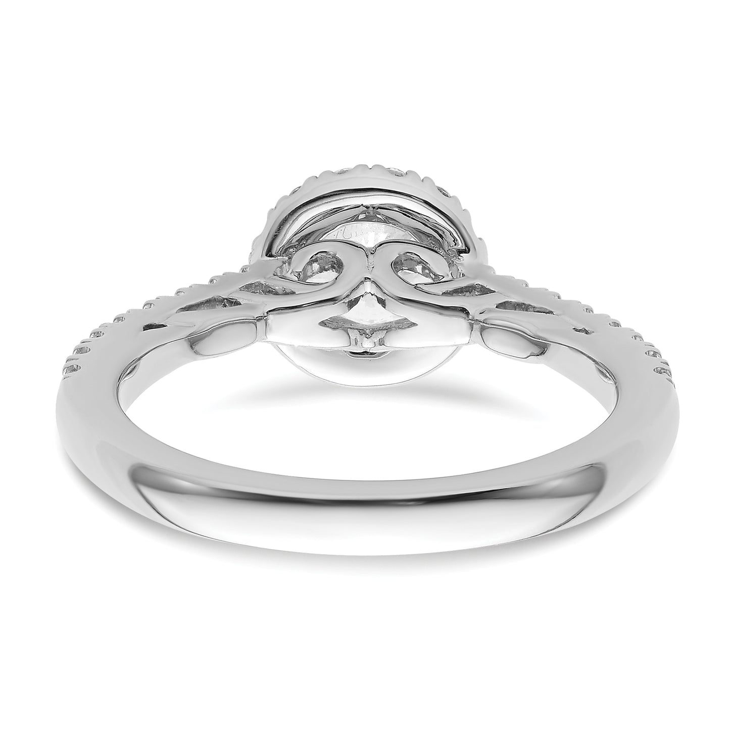 14K White Gold Halo Plus (Holds 3/4 carat (5.8mm) Round Center) 1/2 carat Diamond Semi-Mount Engagement Ring,  2.2 to 2 mm (tapered)