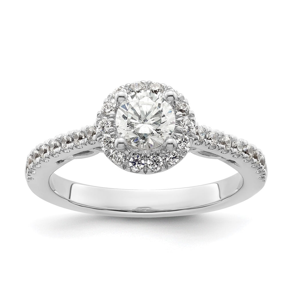 14K White Gold Halo Plus (Holds 3/4 carat (5.8mm) Round Center) 1/2 carat Diamond Semi-Mount Engagement Ring,  2.2 to 2 mm (tapered)