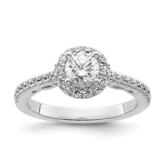 14K White Gold Halo Plus (Holds 3/4 carat (5.8mm) Round Center) 1/2 carat Diamond Semi-Mount Engagement Ring,  2.2 to 2 mm (tapered)