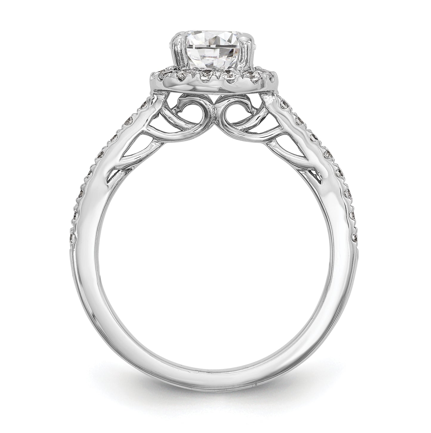 14K White Gold Halo Plus (Holds 1 carat (6.5mm) Round Center) 1/2 carat Diamond Semi-Mount Engagement Ring,  2.3 to 2.6 mm (tapered)