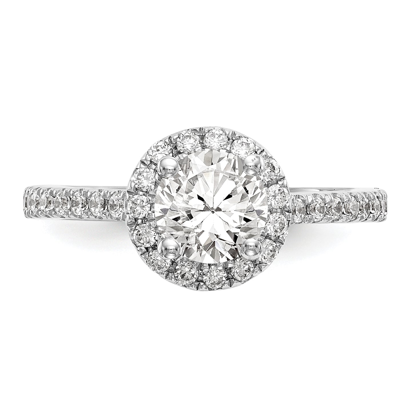 14K White Gold Halo Plus (Holds 1 carat (6.5mm) Round Center) 1/2 carat Diamond Semi-Mount Engagement Ring,  2.3 to 2.6 mm (tapered)