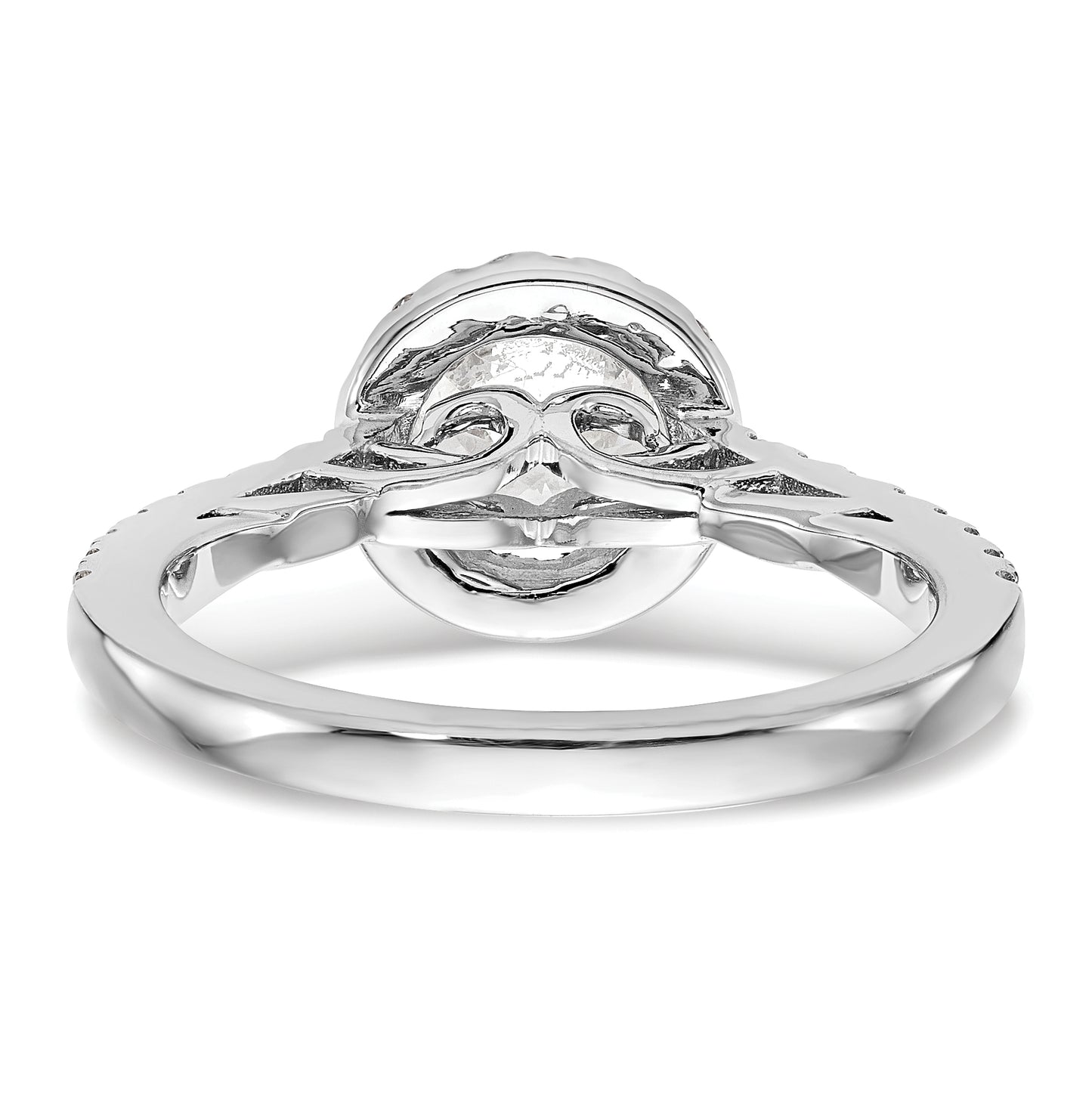 14K White Gold Halo Plus (Holds 1 carat (6.5mm) Round Center) 1/2 carat Diamond Semi-Mount Engagement Ring,  2.3 to 2.6 mm (tapered)