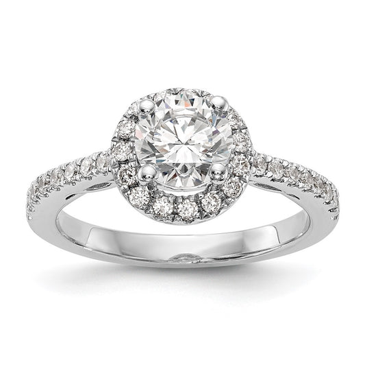 14K White Gold Halo Plus (Holds 1 carat (6.5mm) Round Center) 1/2 carat Diamond Semi-Mount Engagement Ring,  2.3 to 2.6 mm (tapered)