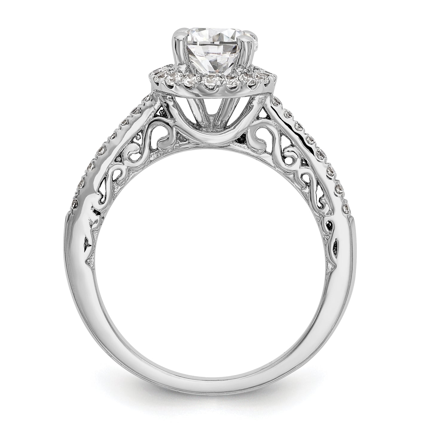 14K White Gold Round Diamond Semi-Mount Halo Engagement Ring,  2.3 mm