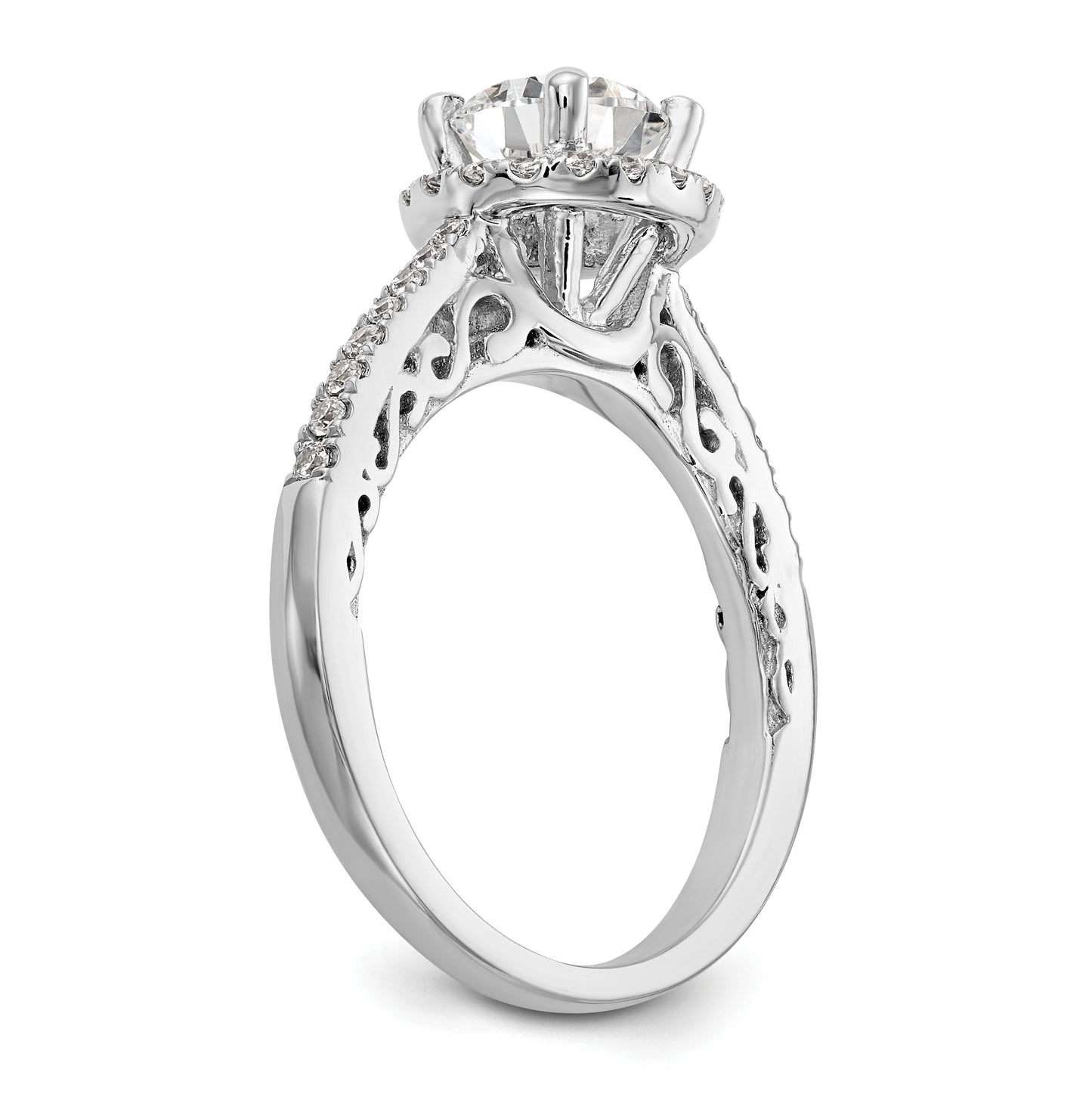 14K White Gold Round Diamond Semi-Mount Halo Engagement Ring,  2.3 mm