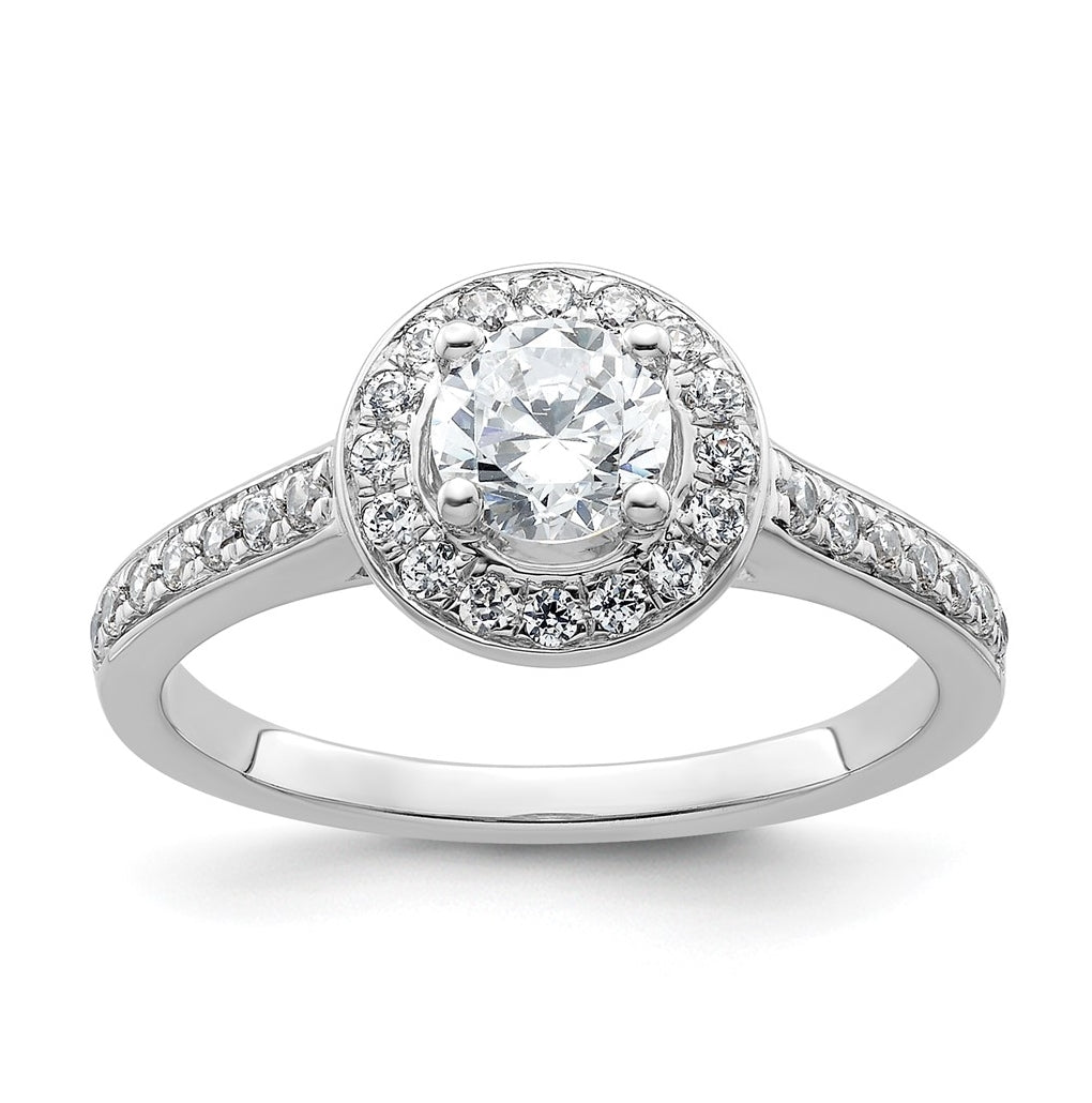 14K White Gold Halo Plus (Holds 1/2 carat (5.2mm) Round Center) 1/3 carat Diamond Semi-Mount Engagement Ring,  2.3 mm