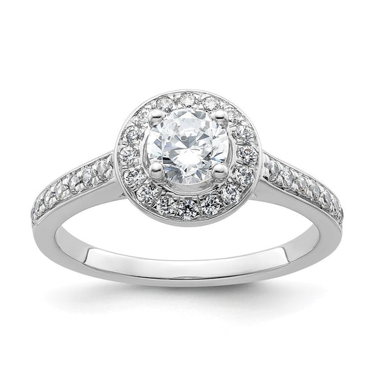 14K White Gold Halo Plus (Holds 1/2 carat (5.2mm) Round Center) 1/3 carat Diamond Semi-Mount Engagement Ring,  2.3 mm