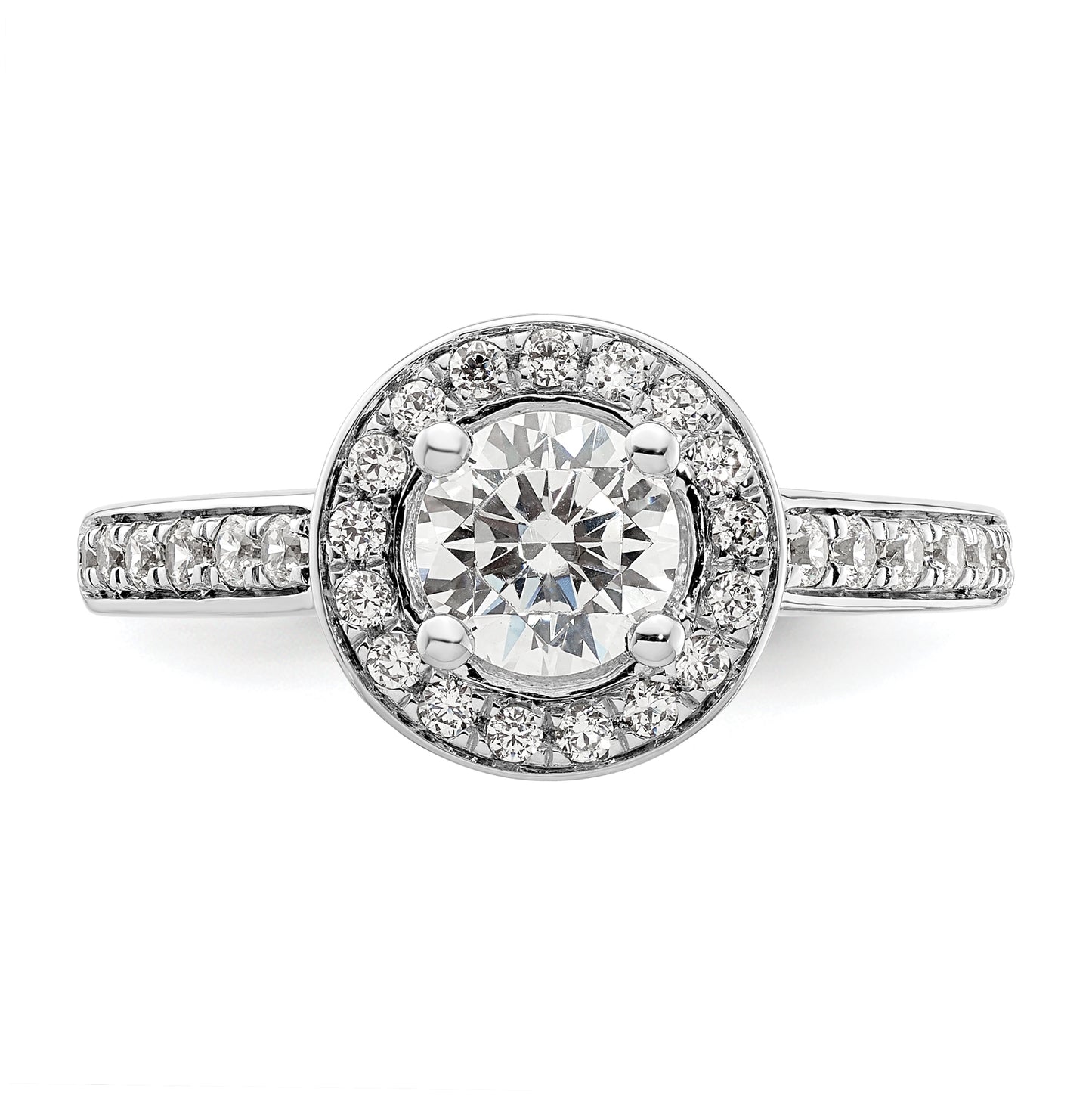 14K White Gold Halo Plus (Holds 3/4 carat (5.8mm) Round Center) 3/8 carat Diamond Semi-Mount Engagement Ring,  2.7 mm