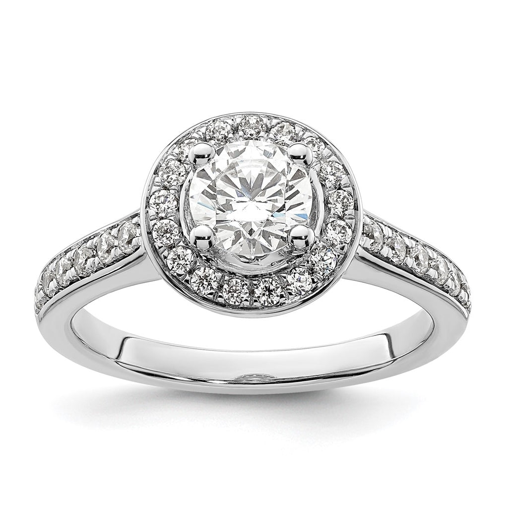 14K White Gold Halo Plus (Holds 3/4 carat (5.8mm) Round Center) 3/8 carat Diamond Semi-Mount Engagement Ring,  2.7 mm