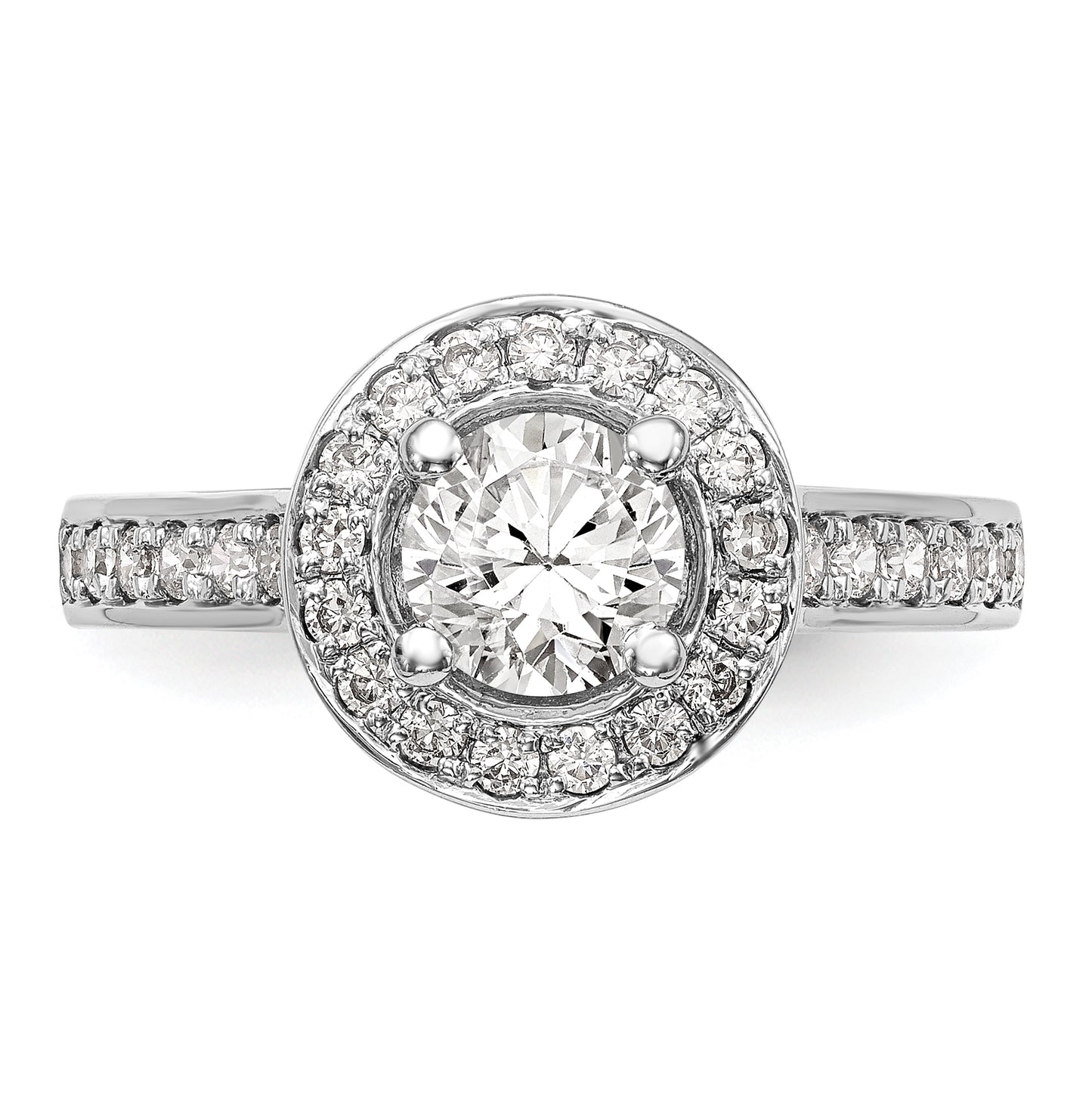 14K White Gold Halo Plus (Holds 1 carat (6.5mm) Round Center) 3/8 carat Diamond Semi-Mount Engagement Ring