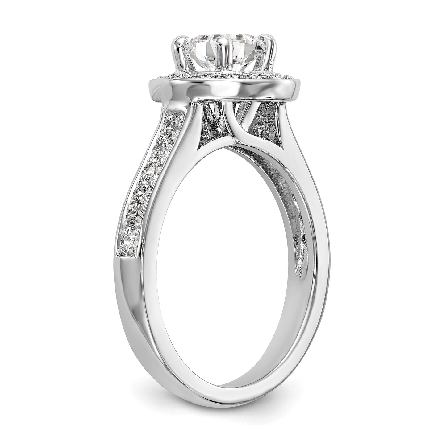 14K White Gold Halo Plus (Holds 1 carat (6.5mm) Round Center) 3/8 carat Diamond Semi-Mount Engagement Ring