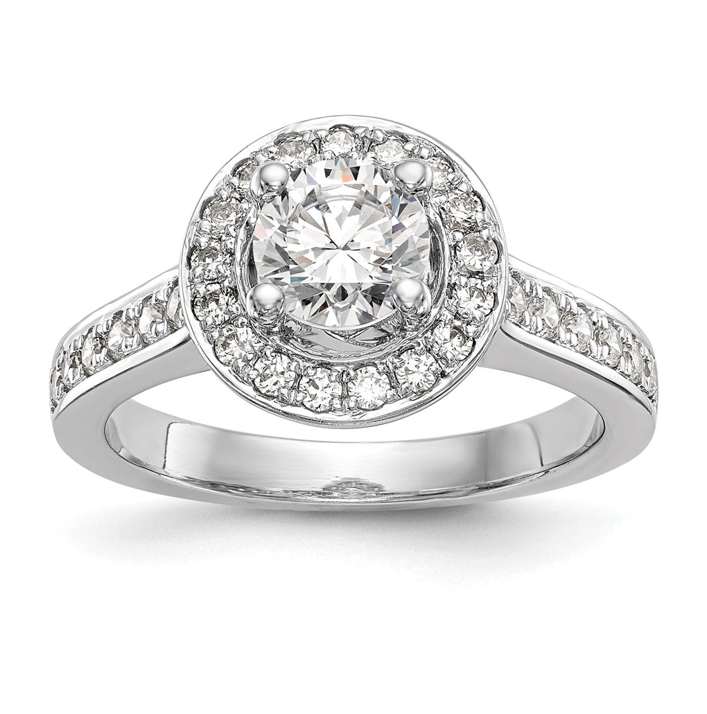 14K White Gold Halo Plus (Holds 1 carat (6.5mm) Round Center) 3/8 carat Diamond Semi-Mount Engagement Ring