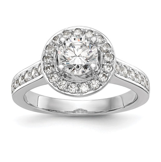 14K White Gold Halo Plus (Holds 1 carat (6.5mm) Round Center) 3/8 carat Diamond Semi-Mount Engagement Ring