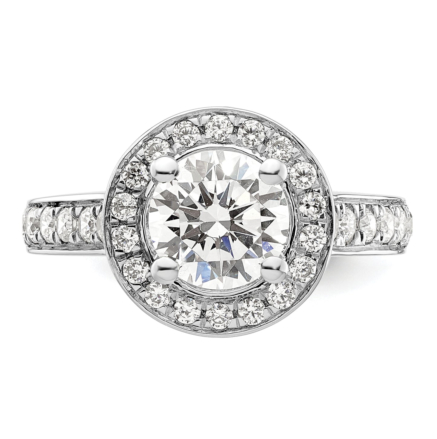 14K White Gold Halo Plus (Holds 1.5 carat (7.5 mm) Round Center) 5/8 carat Diamond Semi-Mount Engagement Ring