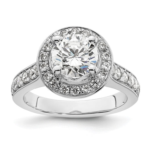 14K White Gold Halo Plus (Holds 1.5 carat (7.5 mm) Round Center) 5/8 carat Diamond Semi-Mount Engagement Ring