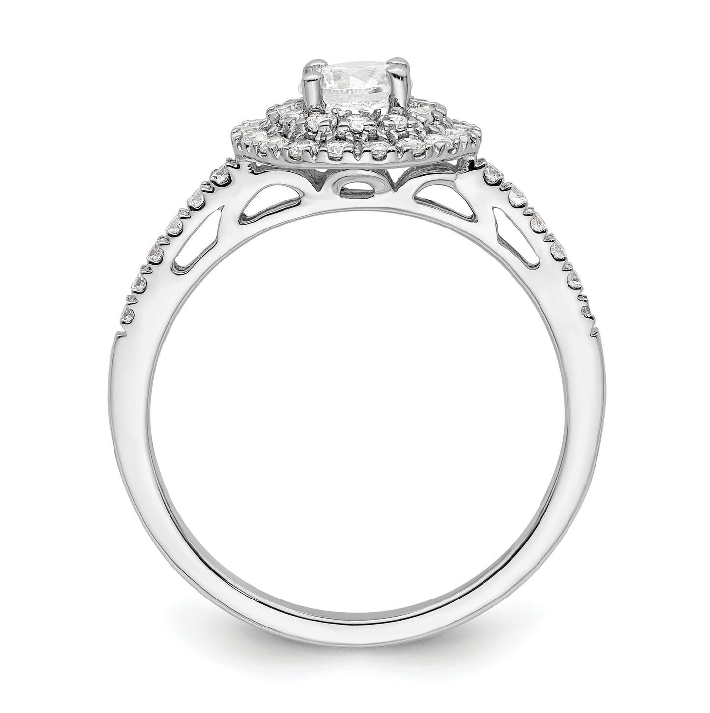 14k White Gold Double Halo (Holds 1/4 carat (4.7mm) Round Center) 3/8 carat Diamond Semi-Mount Engagement Ring