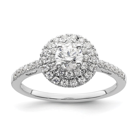 14k White Gold Double Halo (Holds 1/4 carat (4.7mm) Round Center) 3/8 carat Diamond Semi-Mount Engagement Ring