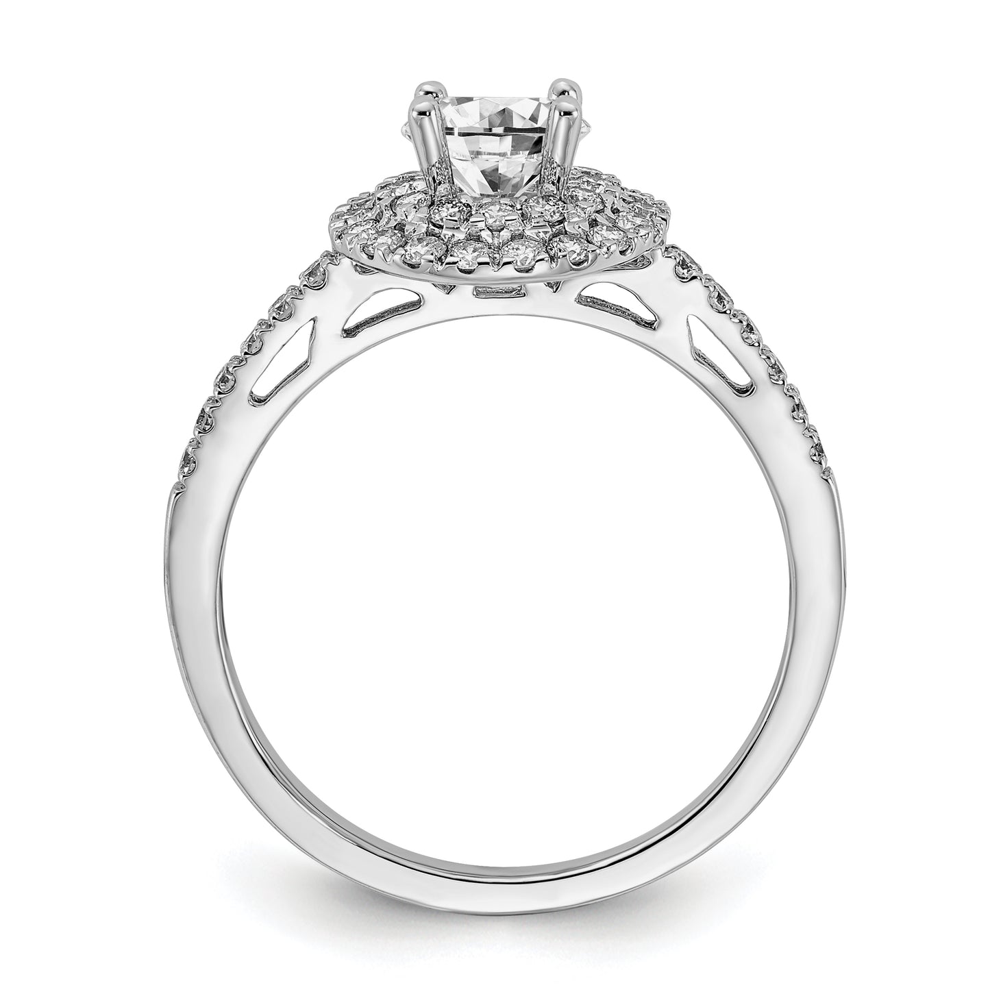 14k White Gold Double Halo (Holds 1/2 carat (5.2mm) Round Center) 3/8 carat Diamond Semi-Mount Engagement Ring