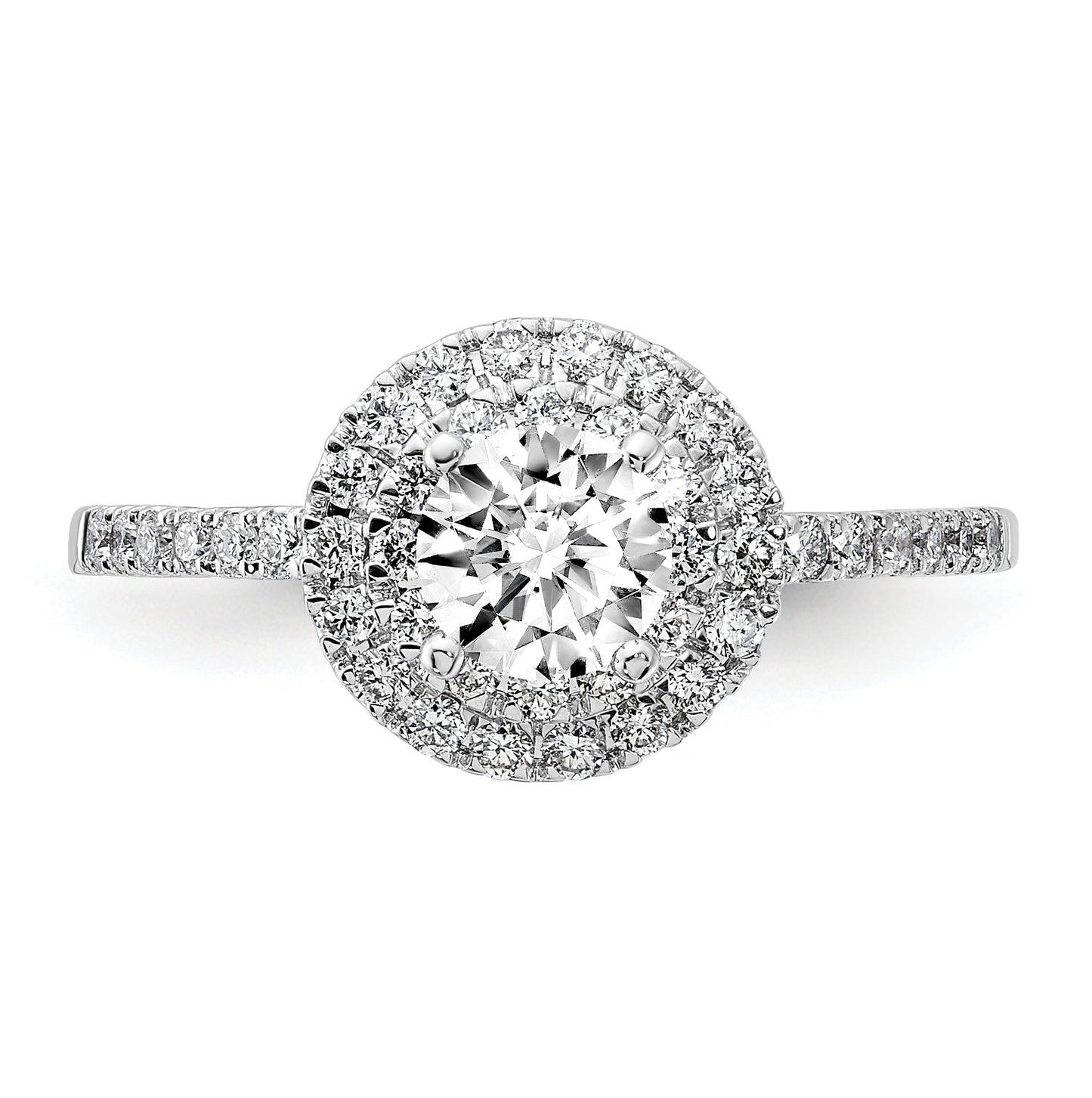 14k White Gold Double Halo (Holds 1/2 carat (5.2mm) Round Center) 3/8 carat Diamond Semi-Mount Engagement Ring