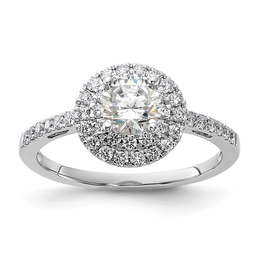 14k White Gold Double Halo (Holds 1/2 carat (5.2mm) Round Center) 3/8 carat Diamond Semi-Mount Engagement Ring
