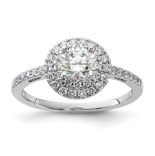 14k White Gold Double Halo (Holds 1/2 carat (5.2mm) Round Center) 3/8 carat Diamond Semi-Mount Engagement Ring